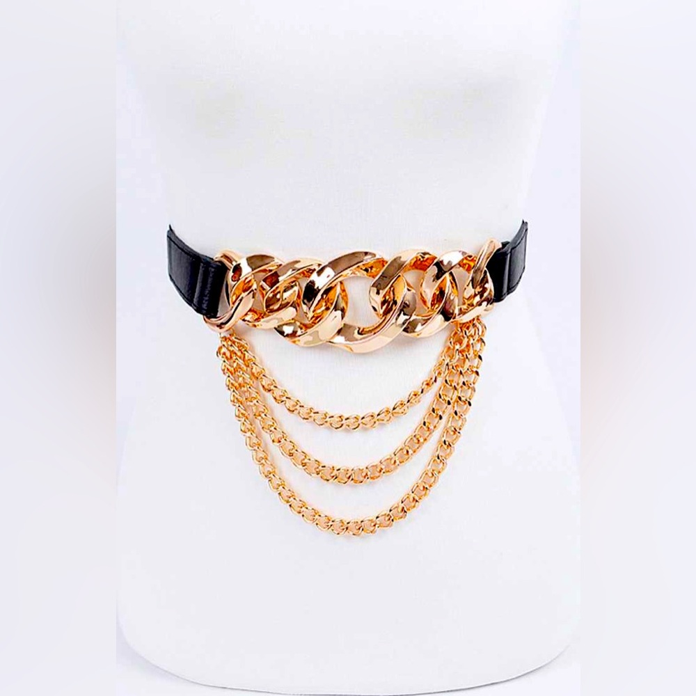 Oversized Gold Metal Chain W/Layered Chains Statement Belt